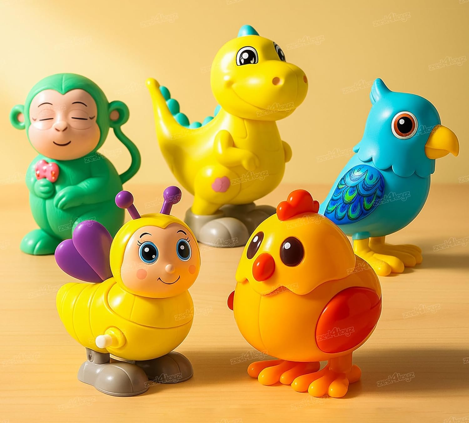 Jumping Animals - 5 Characters on Yellow Background